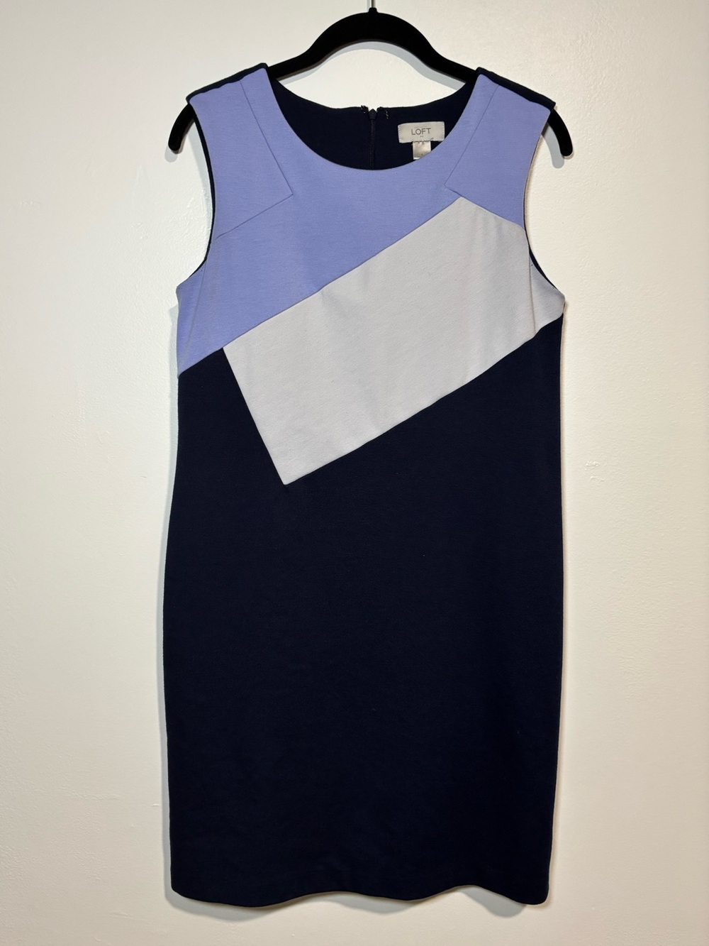 LOFT Navy, Lavender and Light White Colorblock Sheath Dress